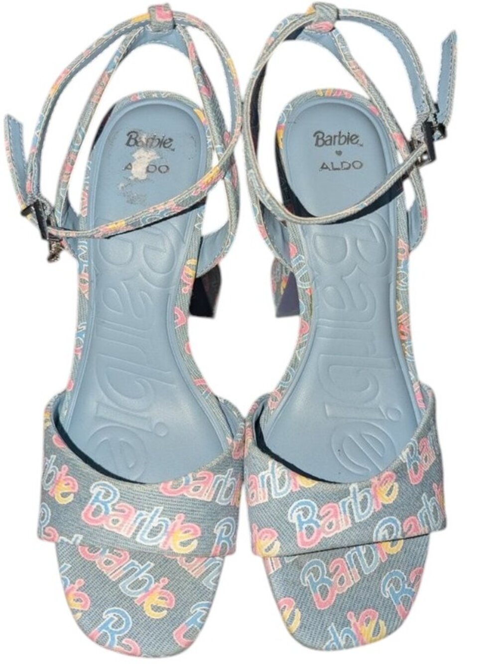 Aldo X Barbie Party BarbieParty Platform Logo Denim Block High Heel Sandals - Picture 8 of 11